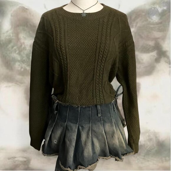 Oversized khaki green BDG indie knit fall sweater - Picture 2 of 8